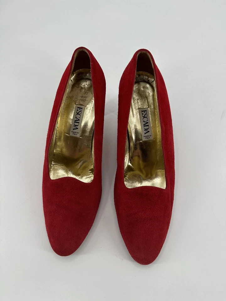 ESCADA BY MARGARETHA LEY LUJOSO ROJO GAMUZA 3" TACONES ITALIANOS MUJER TALLA 9.5B Foto 2 de 4