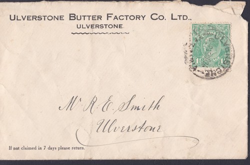 1924 KING GEORGE V 1 1/2d PRE-DECIMAL STAMP BUTTER FACTORY COMMERCIAL COVER#B196