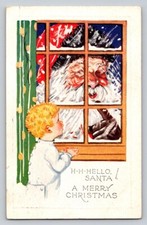 Postcard c1920 Santa Claus Looking Through Window At Child P31X Posted