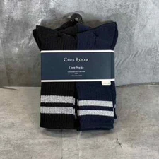 Club Room Men's Black/Navy Striped 8-Pack Crew Socks SZ 10-13