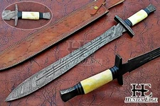 HUNTEX Handmade Damascus Blade FullTang Hilt 68cm Cross Guard Viking Short Sword