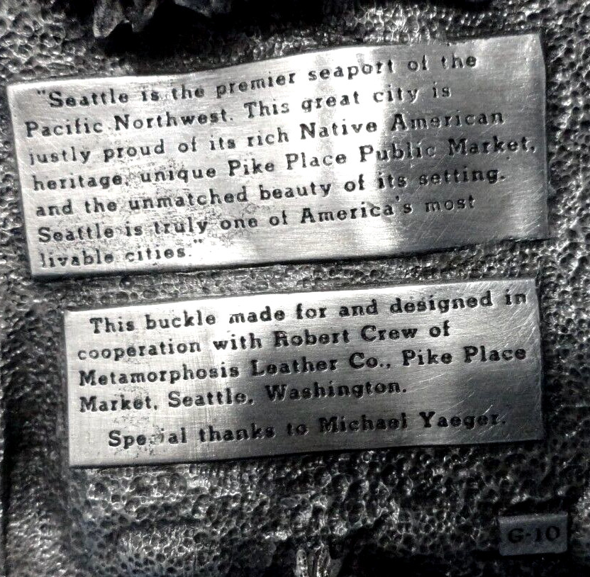 Seattle Belt Buckle Public Market Center Totem Culture Vtg 80s Siskiyou  .PCB679