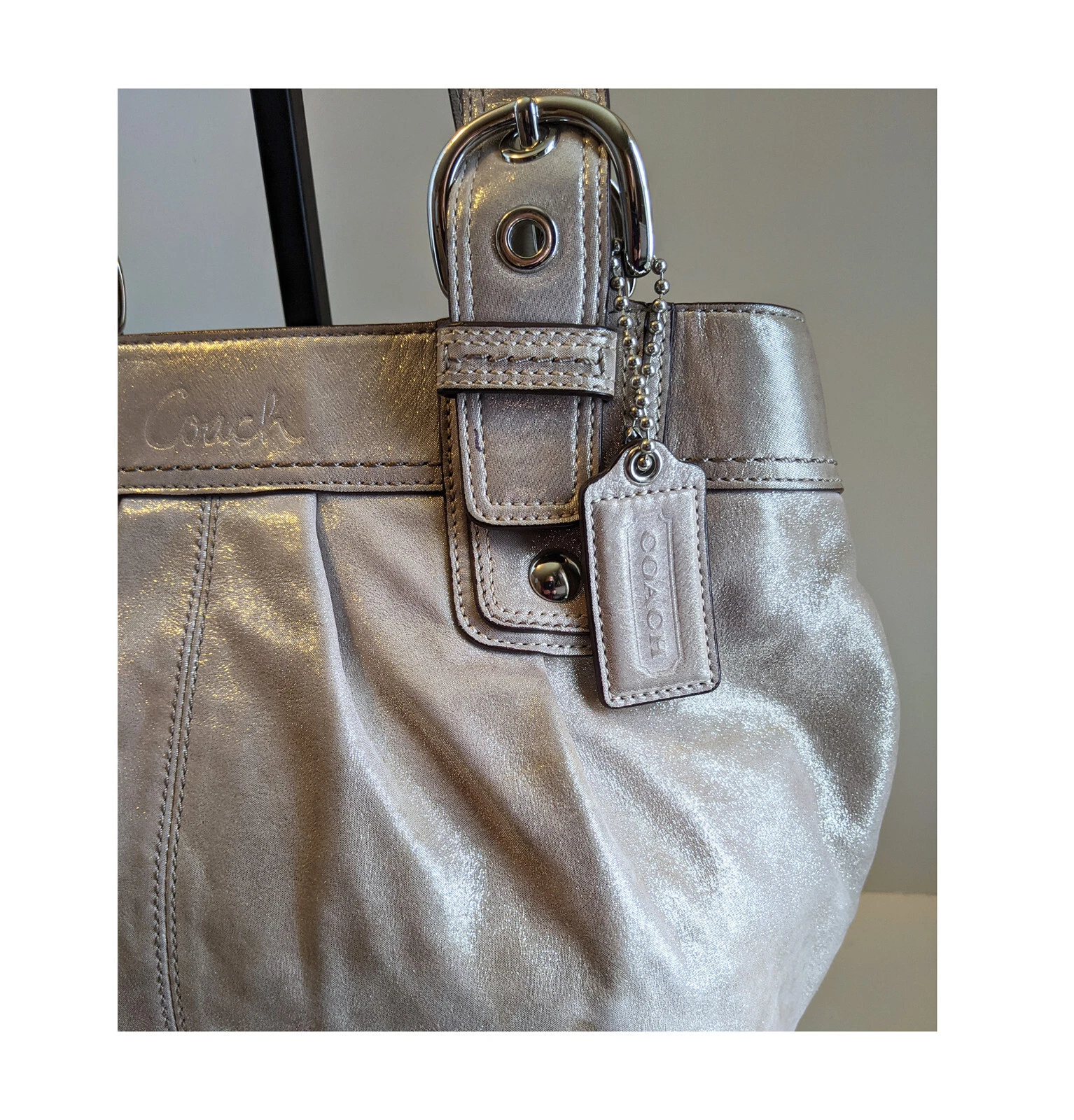 COACH LEATHER n. A1120 F15045 "CHAMPAGNE G METALLIC" BORSA A TRACOLLA GRANDE