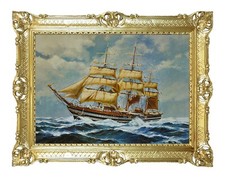 STAMPA BANNER TELATO QUADRO VELIERO AMERIGO VESPUCCI - CORNICE BAROCCA CM 86x67