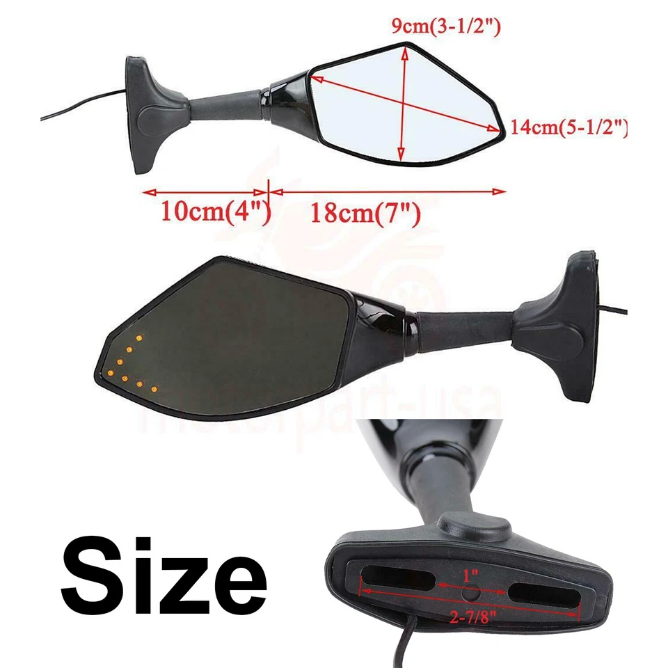 LED Turn Signal Mirrors For Yamaha YZF R1 R6 600R FZ6 2002 2003 2004 2005 2006 - Image 4 of 4