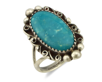 Navajo Ring .925 Silver Blue Turquoise Native American Artist C.80's