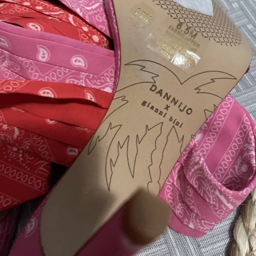 Dannijo X Gianni Bini Paisley Ankle Wrap Tall Heels NEW 6.5M Pink & Red - Picture 3 of 5