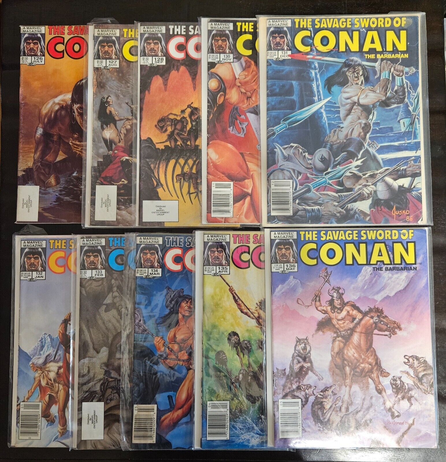 LOT of 10x SAVAGE SWORD OF CONAN THE BARBARIAN MARVEL MAGAZINE - 80'S COLLECTION