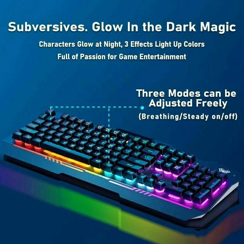 F3010 Backlit Wired Gaming Keyboard 104 Keys Anti-ghosting Ergonomic Metal Panel - Image 4 of 4