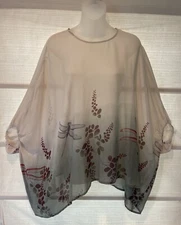 CITRON Santa Monica Ombré Lagoon Leaves Dragon Flies Batwing Tunic Blouse~L/XL