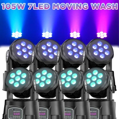 8PCS 7 LED 105W RGBW Beam Moving Head Stage Lighting DMX512 Disco DJ Party Light