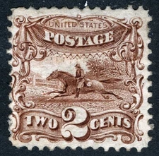 US Sc 113 Dark Brown 2¢ 1869 G. Grill Disturbed Original Gum Hinge Remnant