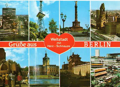 Postcard Berlin / cosmopolitan city with heart + snout / greetings from Berlin / unused