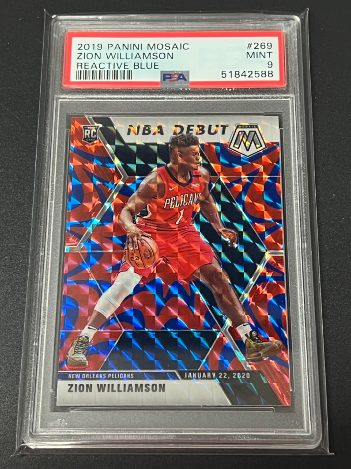 2019 Panini Mosaic #269 Zion Williamson RC Reactive Blue Pelicans PSA 9 MINT 588