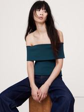 Banana Republic Ponte Off-Shoulder Top Obsidian Pool Blue Small NEW