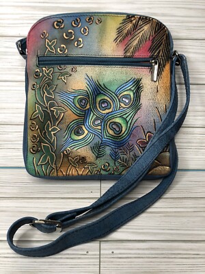 Biacci Peacock Feathers Painted Crossbody Bag Purse