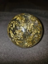 Vintage Lucite Gold Flecks Round Paperweight MCM