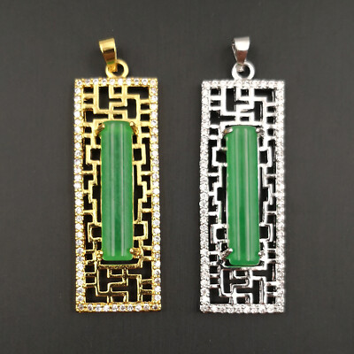 Green Multicolor Jade Pillar 18KGP Rhinestone Rectangle Screen