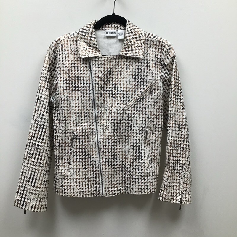 Chicos Womens Moto Jacket Brown White 