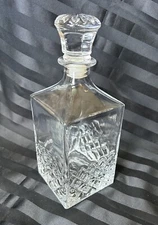 Vintage Courvoisier Clear Glass Diamond Cut Decanter With Stopper - 9.5” Tall