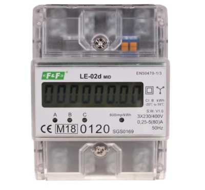 F&F LE-02D drei Phasen Stromzähler 80A MID geeicht 3x 400V+N DIN Schiene - Bild 1 von 4