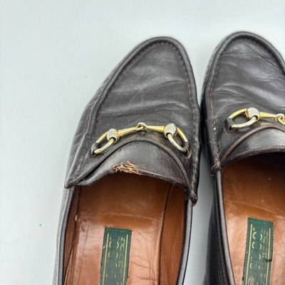 Vintage 80s Gucci Leather Horsebit Loafers Shoes Men display picture 2