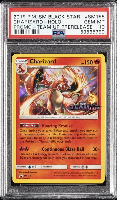 2019 POKEMON SM BLACK STAR PROMO TEAM UP PRERELEASE #SM158 CHARIZARD-HOLO PSA 10