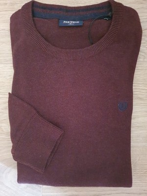 Herren-Pullover 100% Baumwolle Rundhals L Bordo-Rot PRE END Maschinenwaschbar