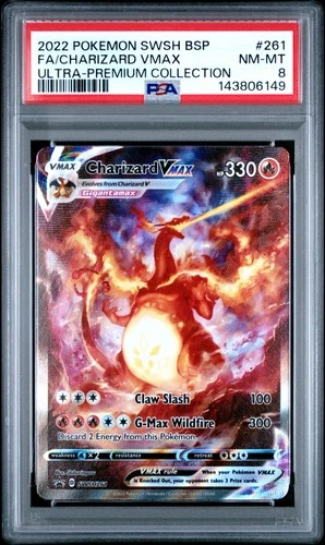 2022 POKEMON SWSH BLACK STAR PROMO #261 FULL ART/CHARIZARD VMAX PSA 8