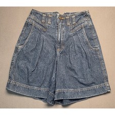 Vintage 80s Women's 24P Denim Pleated Front High Waisted Mom Cotton Jean Shorts