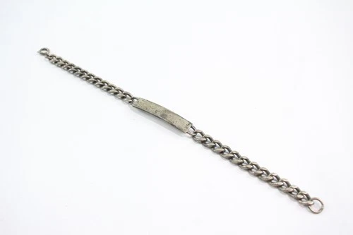 Sterling Silver Bracelet Vintage Identity Panel Bolt Ring Flat Curb Gents (31g)