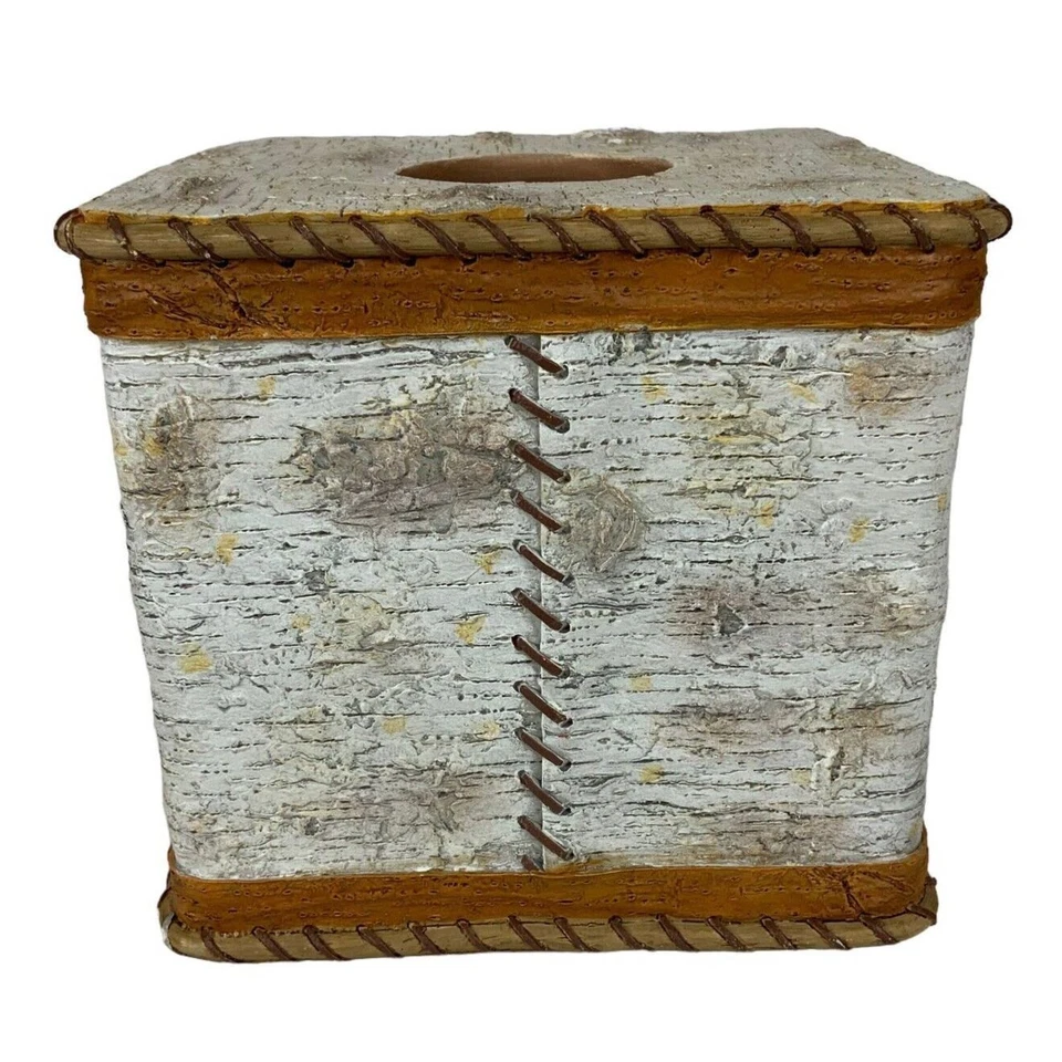 Rustic White Birch Tissue Box Cover Square Natural Bathroom Decor - Image 4 of 4