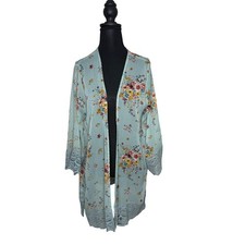 altar'd state Sage Green Floral Kimono Crochet Lace Trim Size Medium Fairy