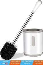 Compact Toilet Brush  Holder, Stainless Steel Handle, Space Saving for Storage,