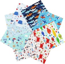 Ocean Theme 10x10 Inch Cotton Fabric Squares for Quilting - 48 Precut Layer Cake