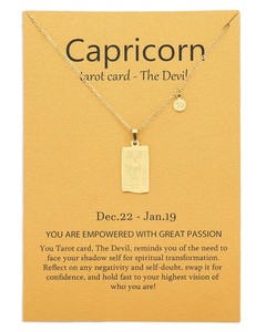 Authentic 14k Gold Plated Capricorn Necklace Devil Tarot Card Constellation Jewelry Birthd