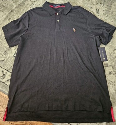 NWT US Polo Assn. Interlock Polo Black Size 2XL Embroider Horse Logo 1/4 Button