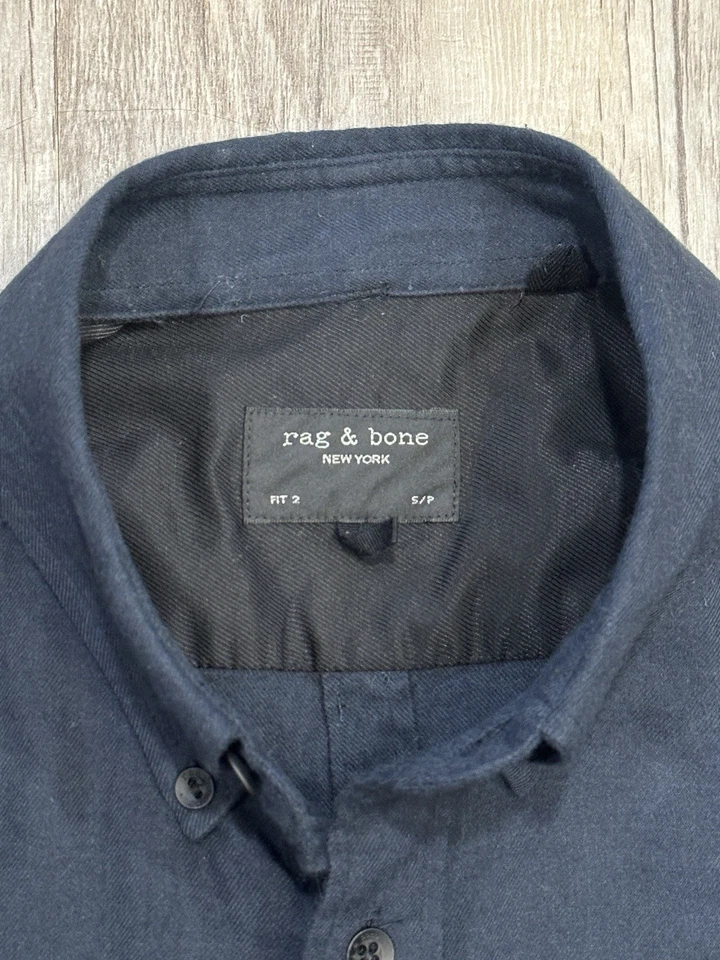 Rag & Bone Tomlin Slim Fit 2 Button Down Cotton Blend Flannel Blue Mens Sz Small - Image 3 of 4