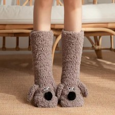 Fuzzy Fluffy Socks Women 3D Dog Winter Thermal Non Slip Slipper Sleeping Sock