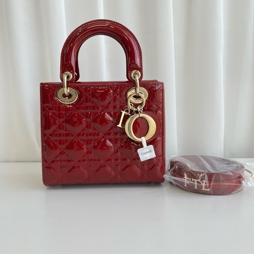 Christian Dior Small Lady Dior Red Patent Leather Gold Hardware Handbag