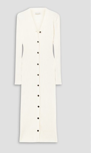 $415 ANNA QUAN Dress Clarisse Ribbed cotton midi  XS/XXS Color Ivory