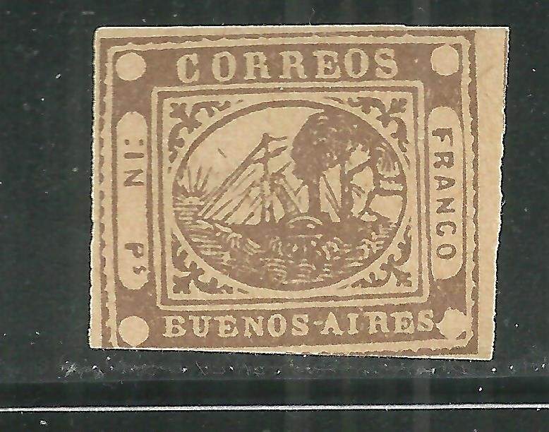 BUENOS AIRES 1 MINT LIGHT HINGE, LIKELY COUNTERFIET, STAEMSHIP ISSUE OF 1855