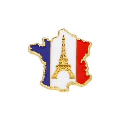 CLJ CHARLES LE JEUNE Pin's Tour Eiffel dorée dans carte de France bleu blanc - en Acier - Drapeaux -