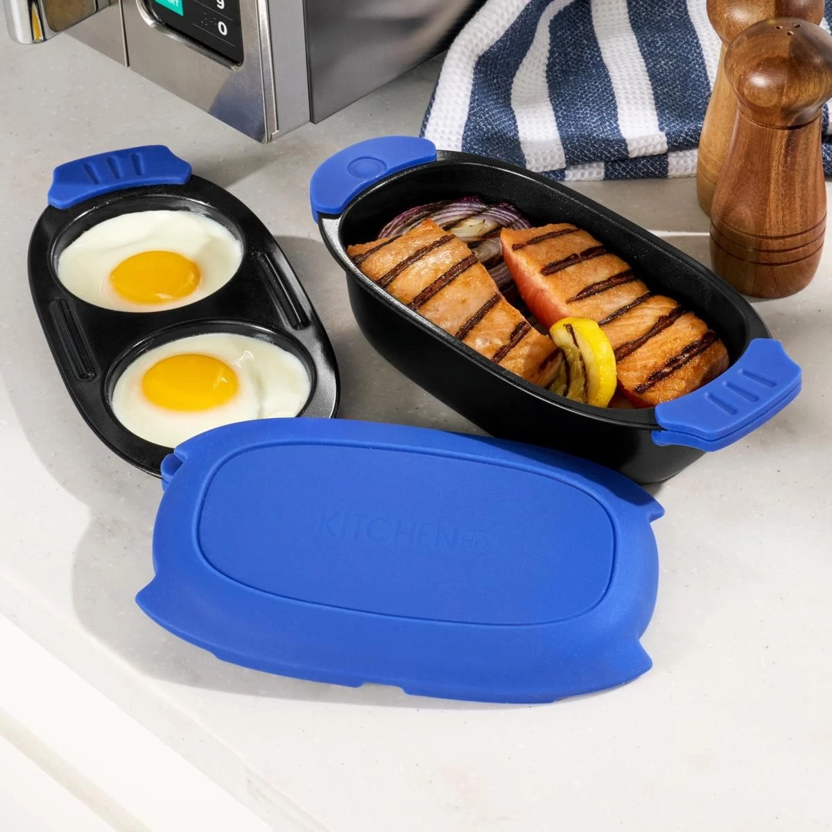 Kitchen HQ Microwave Safe Nonstick Cook & Grill & Storage Set, Color Purple, NIB