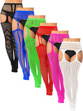 6 Pairs Women plus Size Fishnet Thigh High Stockings Suspender Garter Belt Li
