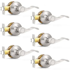 Probrico Satin Nickel Passage Door Levers, Wave Style 6 Pack,