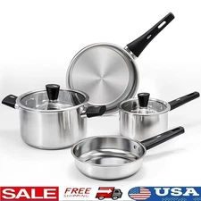 6-Piece Stainless Steel Cookware Set Induction Safe Dishwasher Safe Pots Pans US