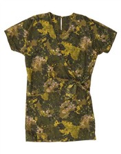 VINTAGE Womens Tunic Dress UK 14 Large Khaki Floral AP05