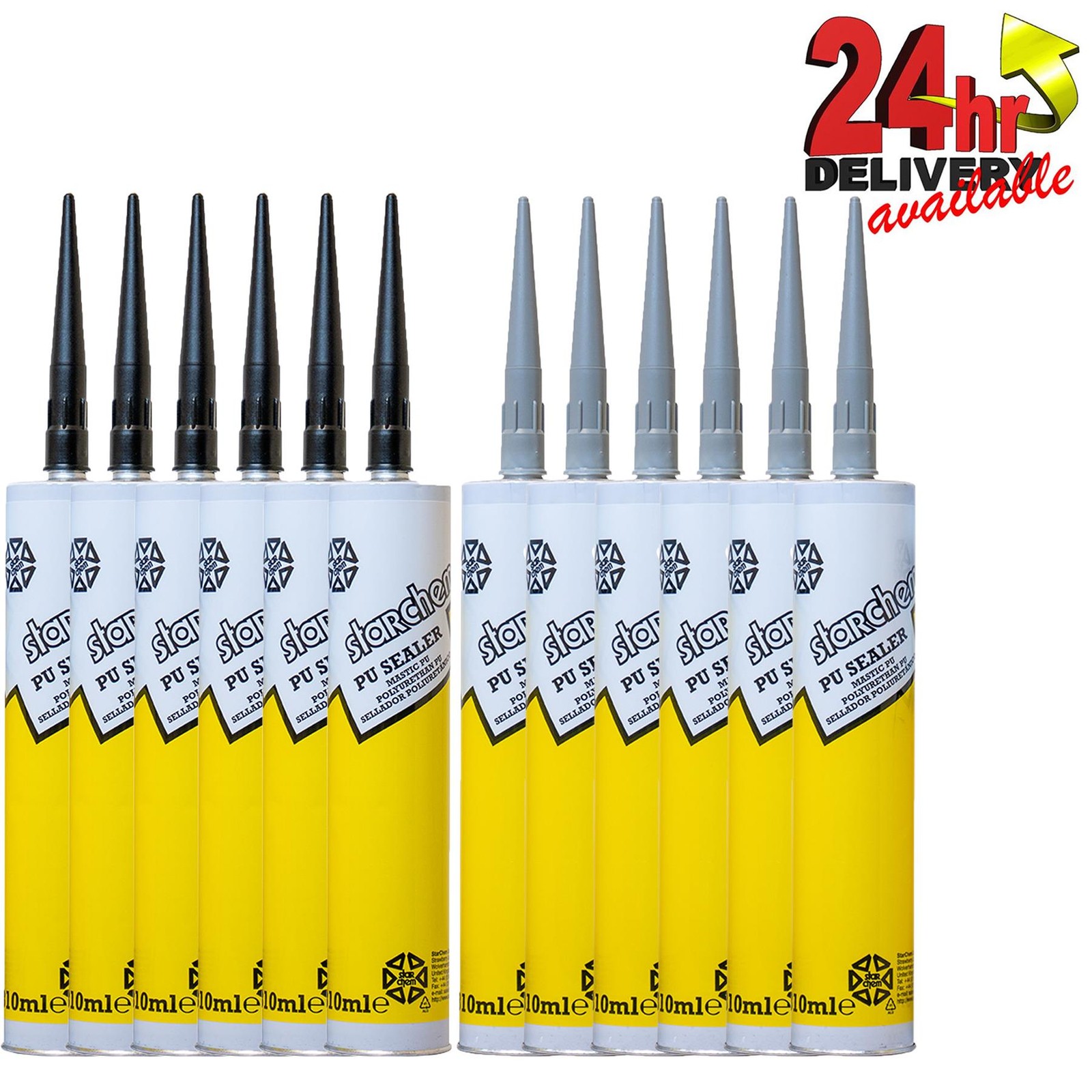 Starchem PU Sealer Adhesive Sealant Glue 310ml Cartridges 6 x Black & 6 x Grey