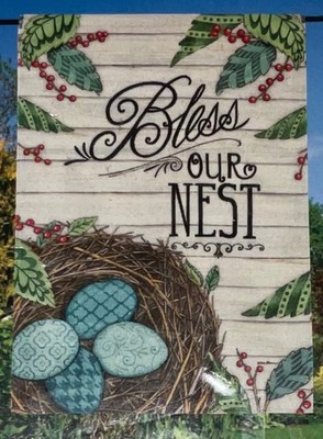 Burlap Garden Decor Flag Banner 12'' X 18''    BLESS OUR NEST  -New